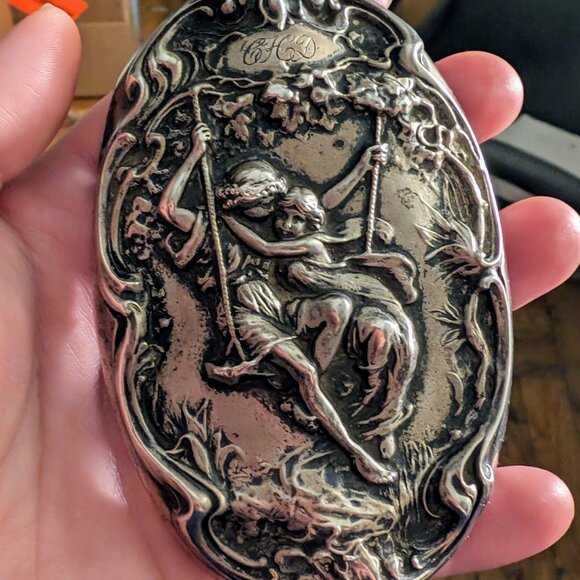 HUGE Antique Art Nouveau Foster & Bailey Paul & Virginia Sterling Brooch Pin - Picture 6 of 6